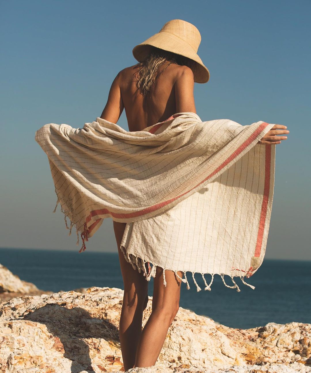 Bahia Coral Linen Towel